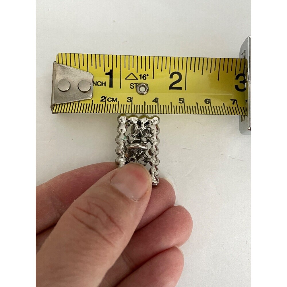 Large Rectangular Button Silver Tone Filagree w/Clear & Iridescent Rhinestones - Picture 7 of 13